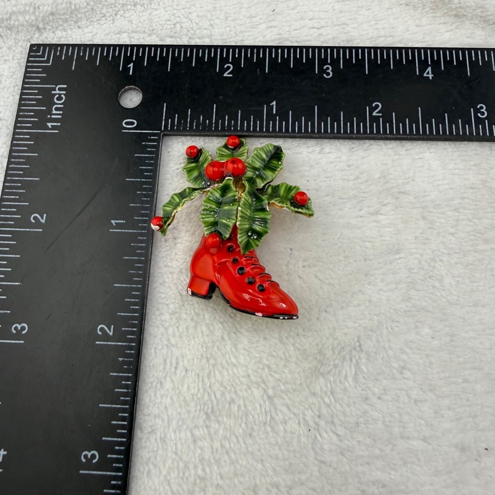 Vintage‎ Original by Robert Brooch Red Green Holiday Enamel Boot Holly 2in - Picture 6 of 9